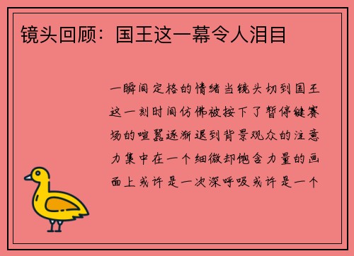 镜头回顾：国王这一幕令人泪目
